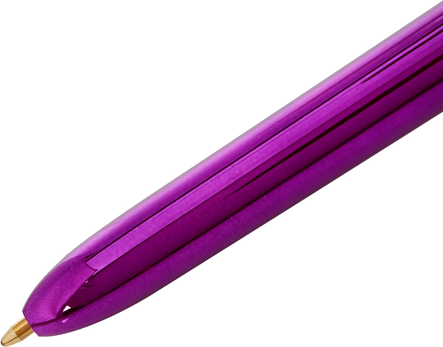 BIC 4 Colours Shine Ballpoint Pens - Metallic Purple Body, Box of 12