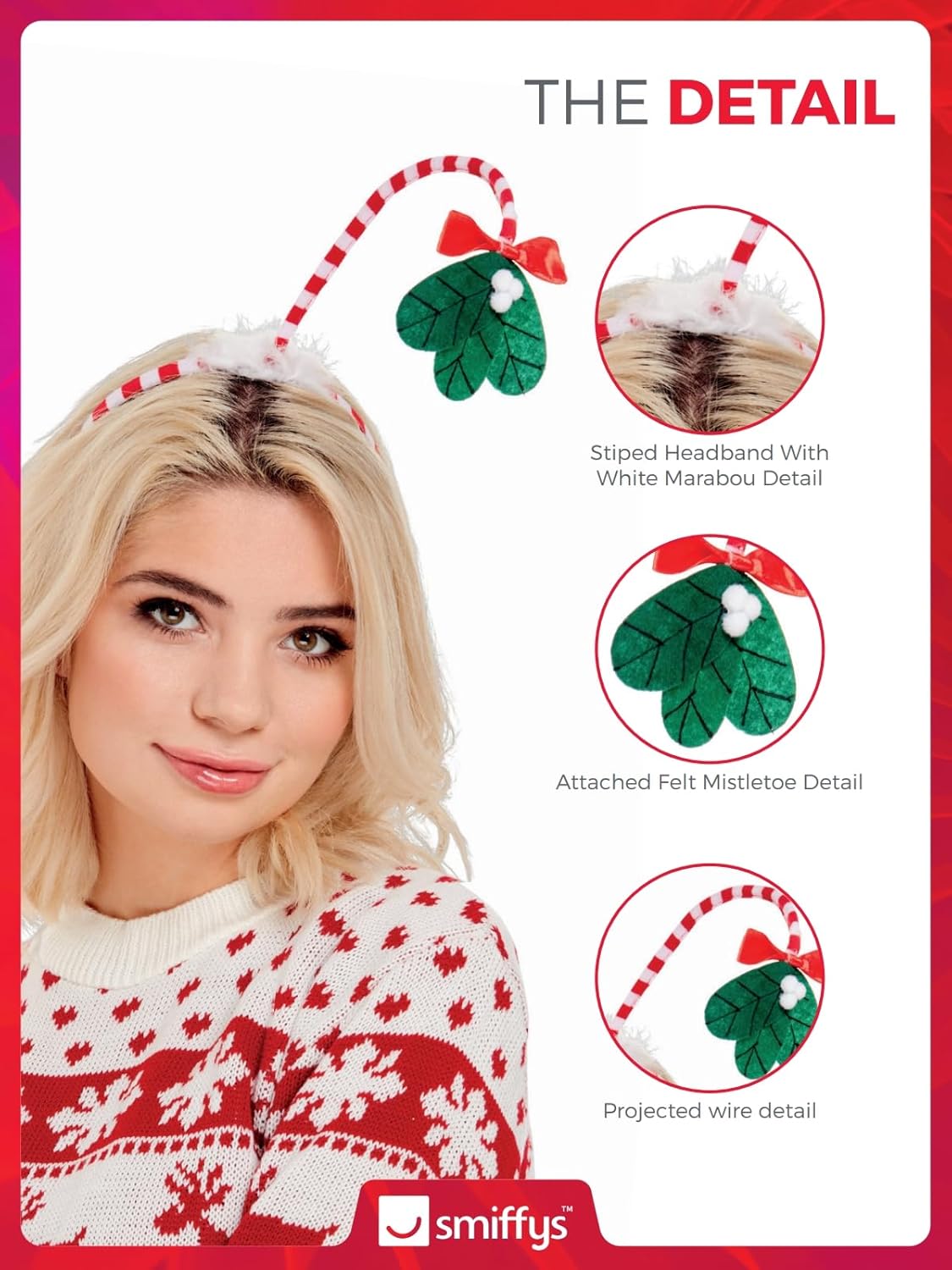 Smiffys Mistletoe Kisses Headband, Red & White