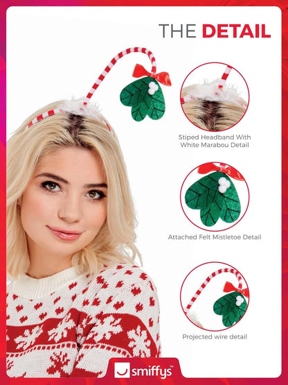 Smiffys Mistletoe Kisses Headband, Red & White