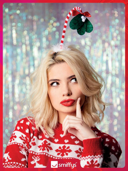 Smiffys Mistletoe Kisses Headband, Red & White