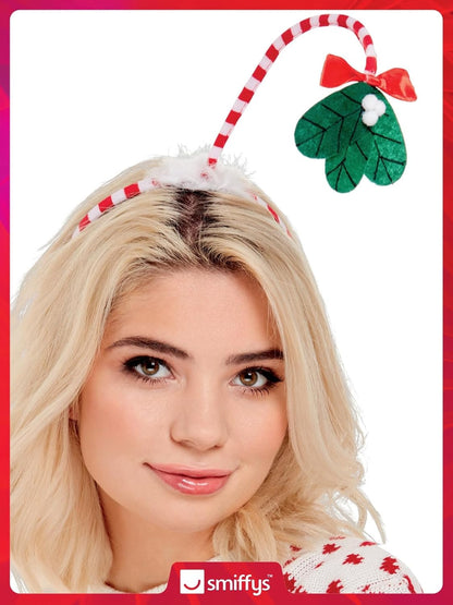 Smiffys Mistletoe Kisses Headband, Red & White