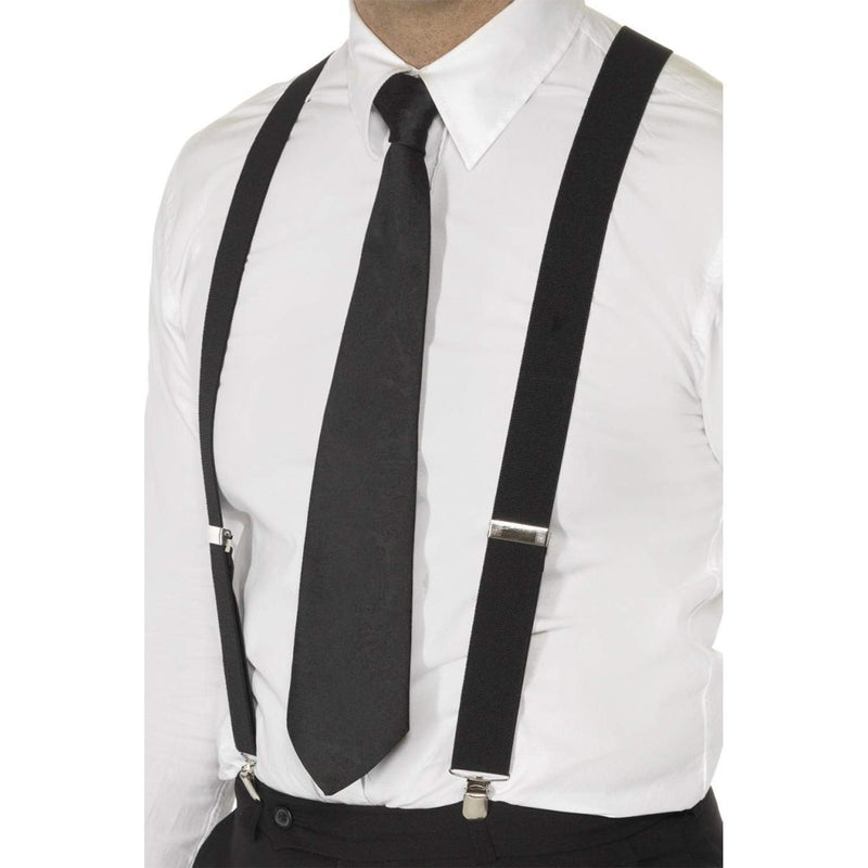 Smiffys Black Elasticated Braces, Black