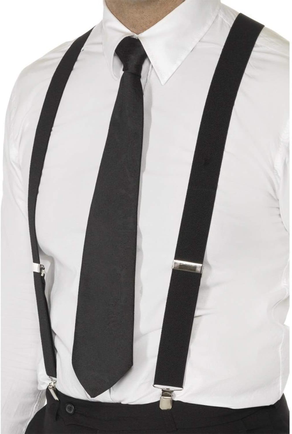 Smiffys Black Elasticated Braces, Black