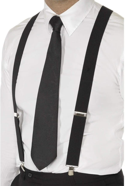 Smiffys Black Elasticated Braces, Black