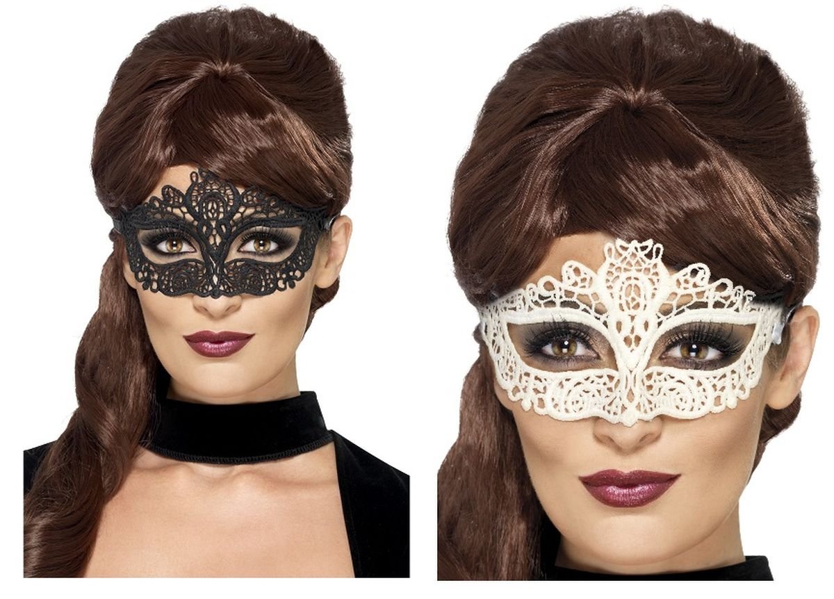 Smiffys Embroidered Lace Filigree Eyemask, Black