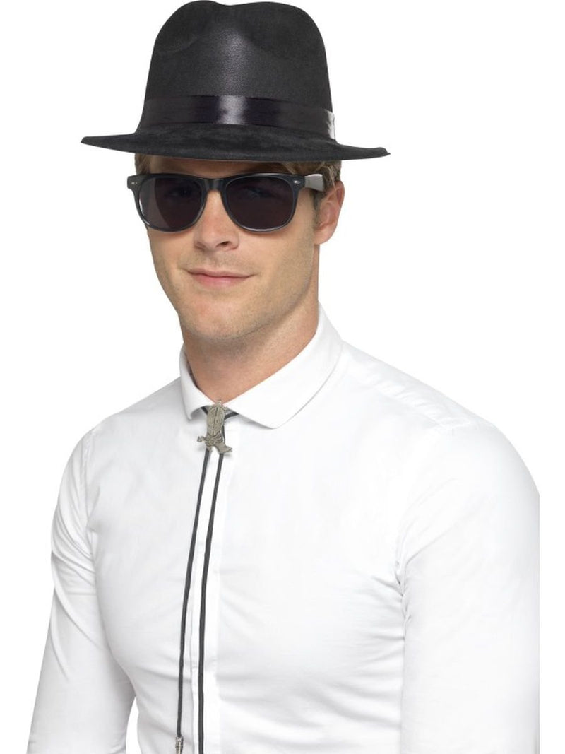 Smiffys Flocked Fedora Hat, Black