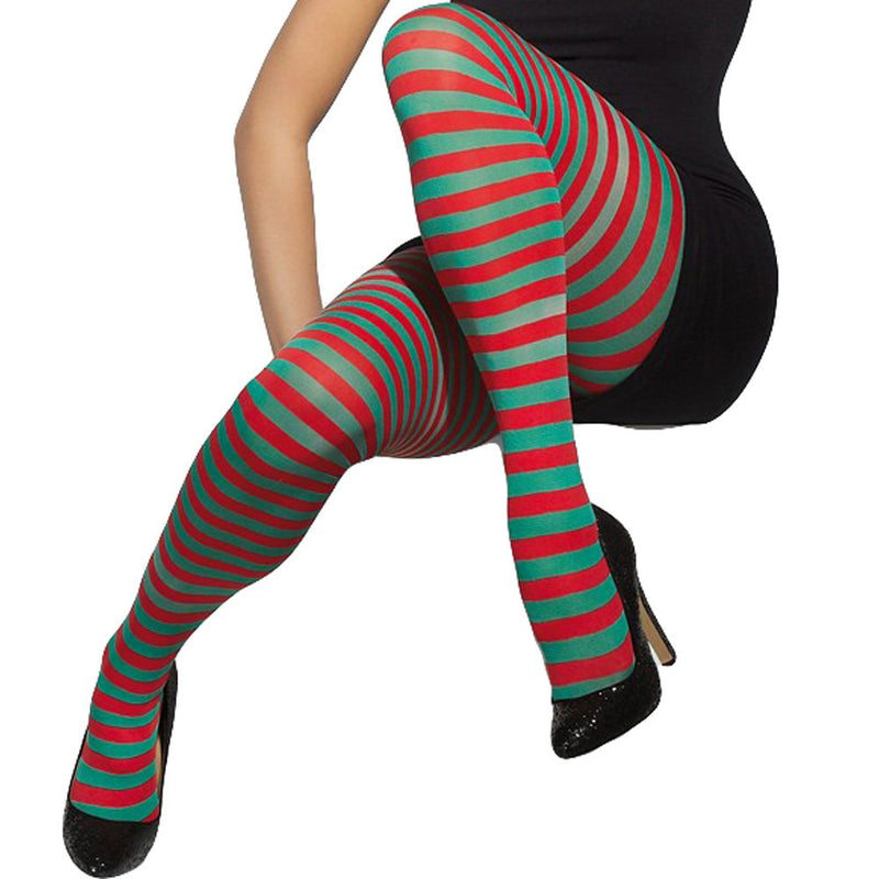 Smiffys Opaque Tights, Red & Green