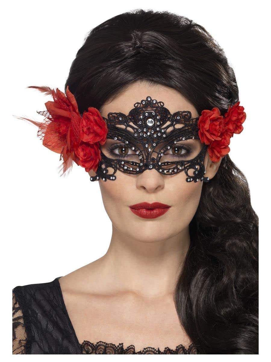Smiffys Day of the Dead Lace Filigree Eyemask, Black