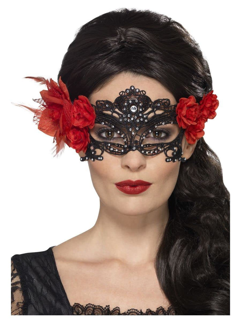 Smiffys Day of the Dead Lace Filigree Eyemask, Black