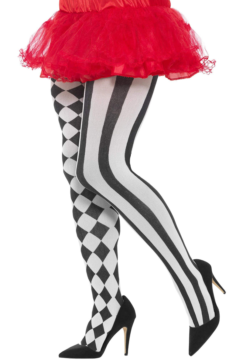 Smiffys Harlequin Tights, Plus Size, White & Black