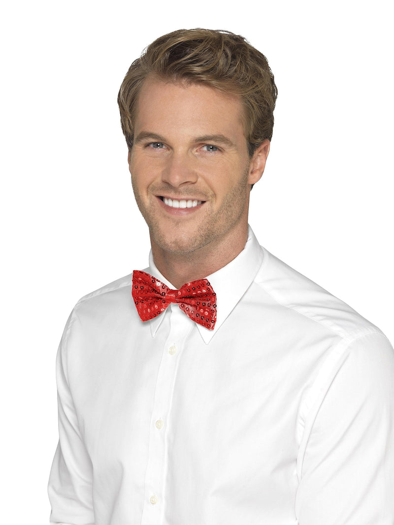 Smiffys Sequin Bow Tie, Red