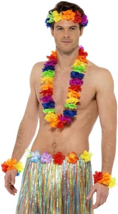 Smiffys Rainbow Hawaiian Set, Multi-Coloured