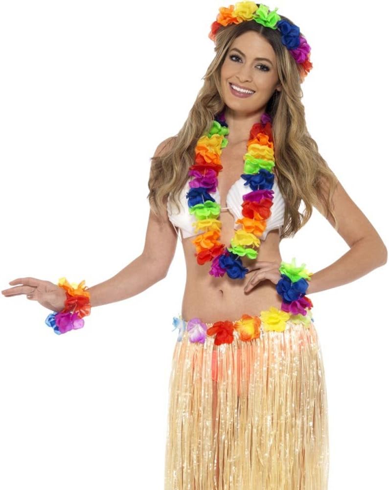 Smiffys Rainbow Hawaiian Set, Multi-Coloured