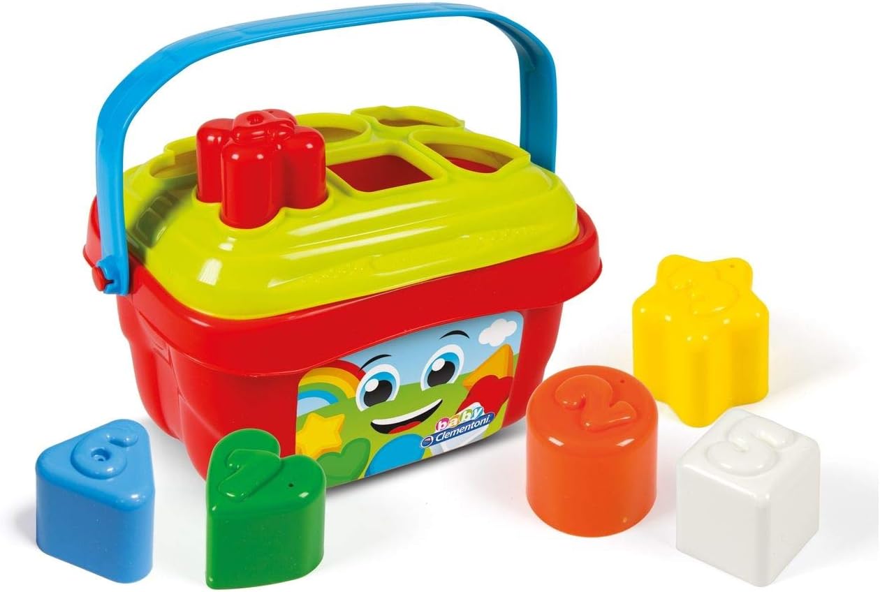 Clementoni- Shape Sorting Bucket: With 6 Shapes & Numbers, Stimulates Hand-Eye Coordination (9+ Months)