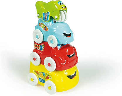 Clementoni- Stacking Vehicle Toy: 4 Piece Playset, Bus, Truck, Car & Motorbike (6+ Months) Vehicles