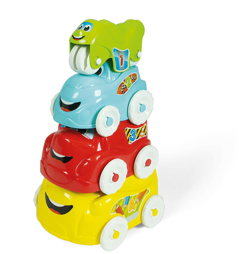 Clementoni- Stacking Vehicle Toy: 4 Piece Playset, Bus, Truck, Car & Motorbike (6+ Months) Vehicles