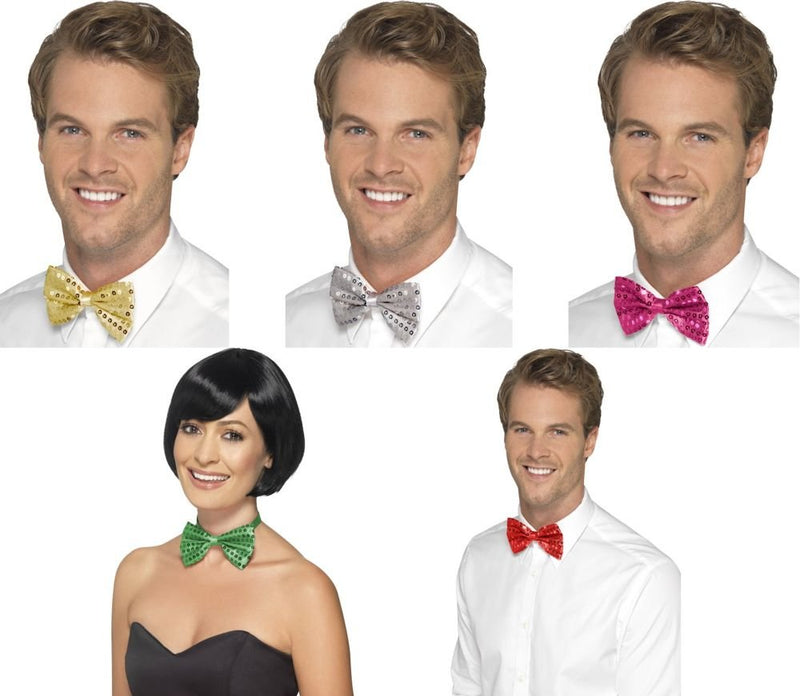 Smiffys Sequin Bow Tie, Silver