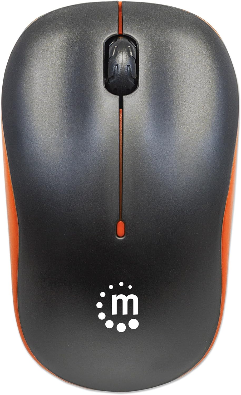 Manhattan Success Wireless Mouse, Black/Orange, 1000dpi, 2.4Ghz (up to 10m), USB, Optical, Three Button with Scroll Wheel, USB micro receiver, AA battery (included), Low friction base, Blister