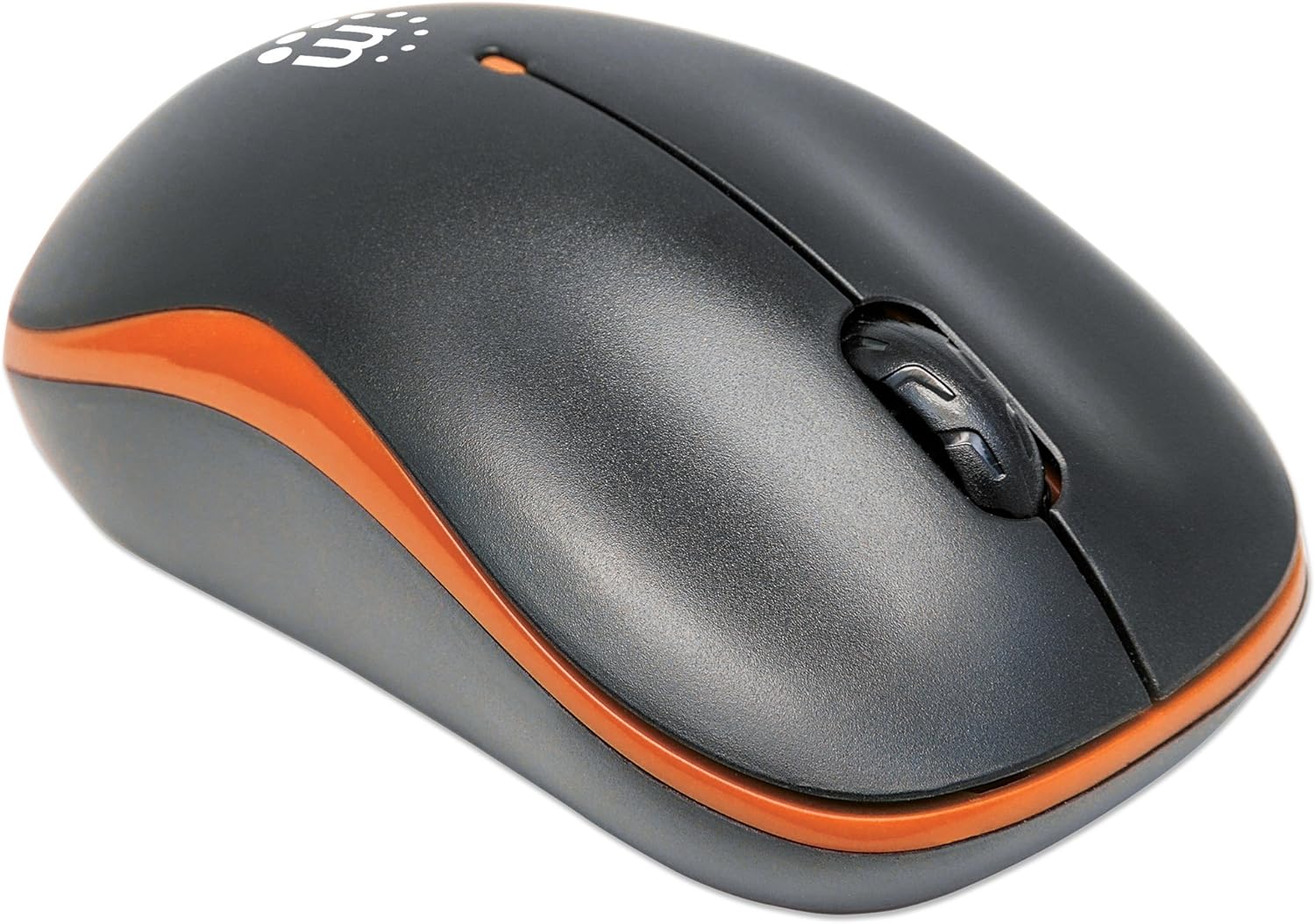Manhattan Success Wireless Mouse, Black/Orange, 1000dpi, 2.4Ghz (up to 10m), USB, Optical, Three Button with Scroll Wheel, USB micro receiver, AA battery (included), Low friction base, Blister