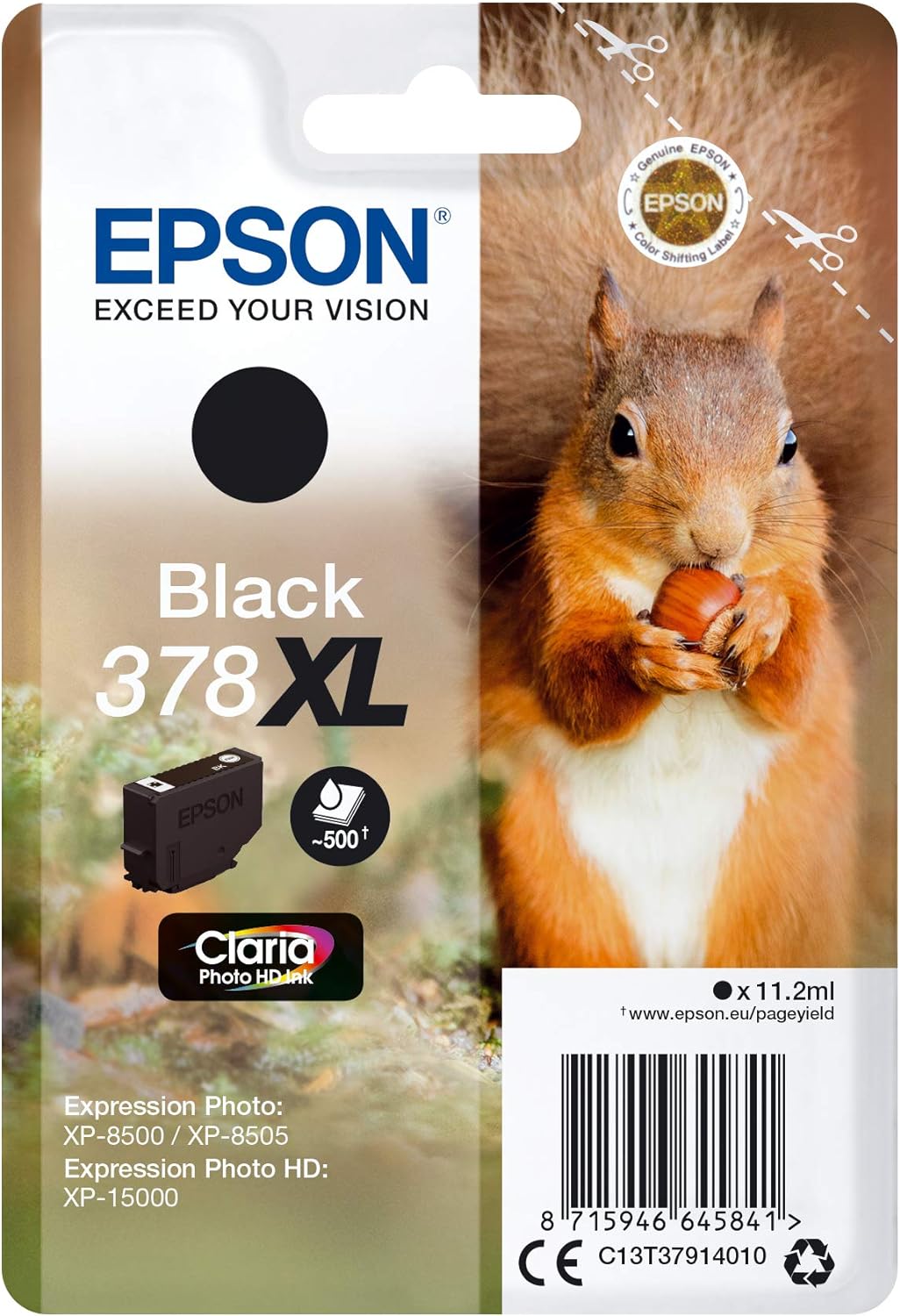 Epson 378XL Black Squirrel High Yield Genuine, Claria Photo HD Ink Cartridge