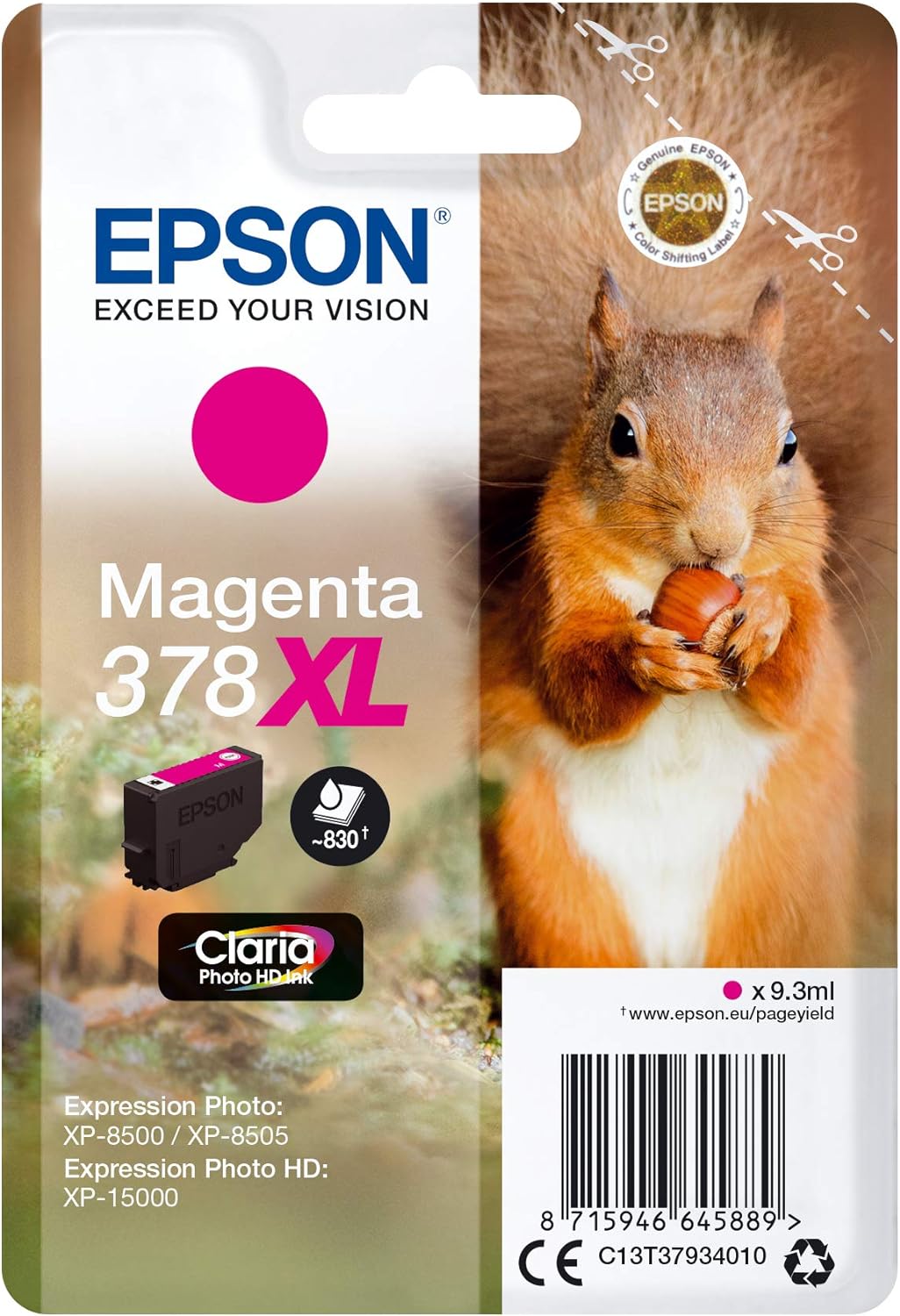 Epson 378XL Magenta Squirrel High Yield Genuine, Claria Photo HD Ink Cartridge