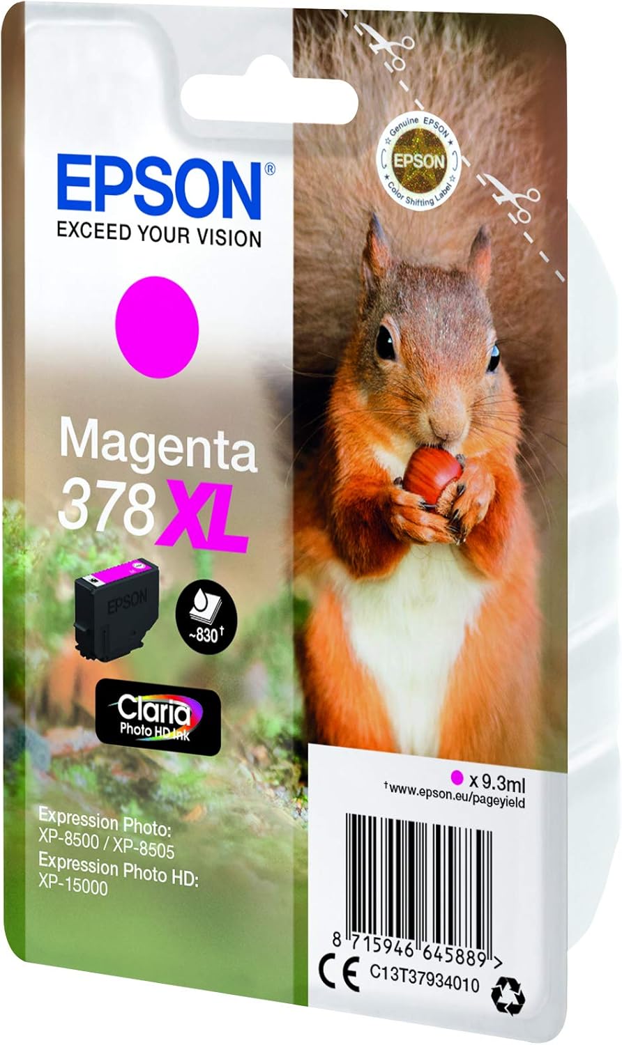 Epson 378XL Magenta Squirrel High Yield Genuine, Claria Photo HD Ink Cartridge