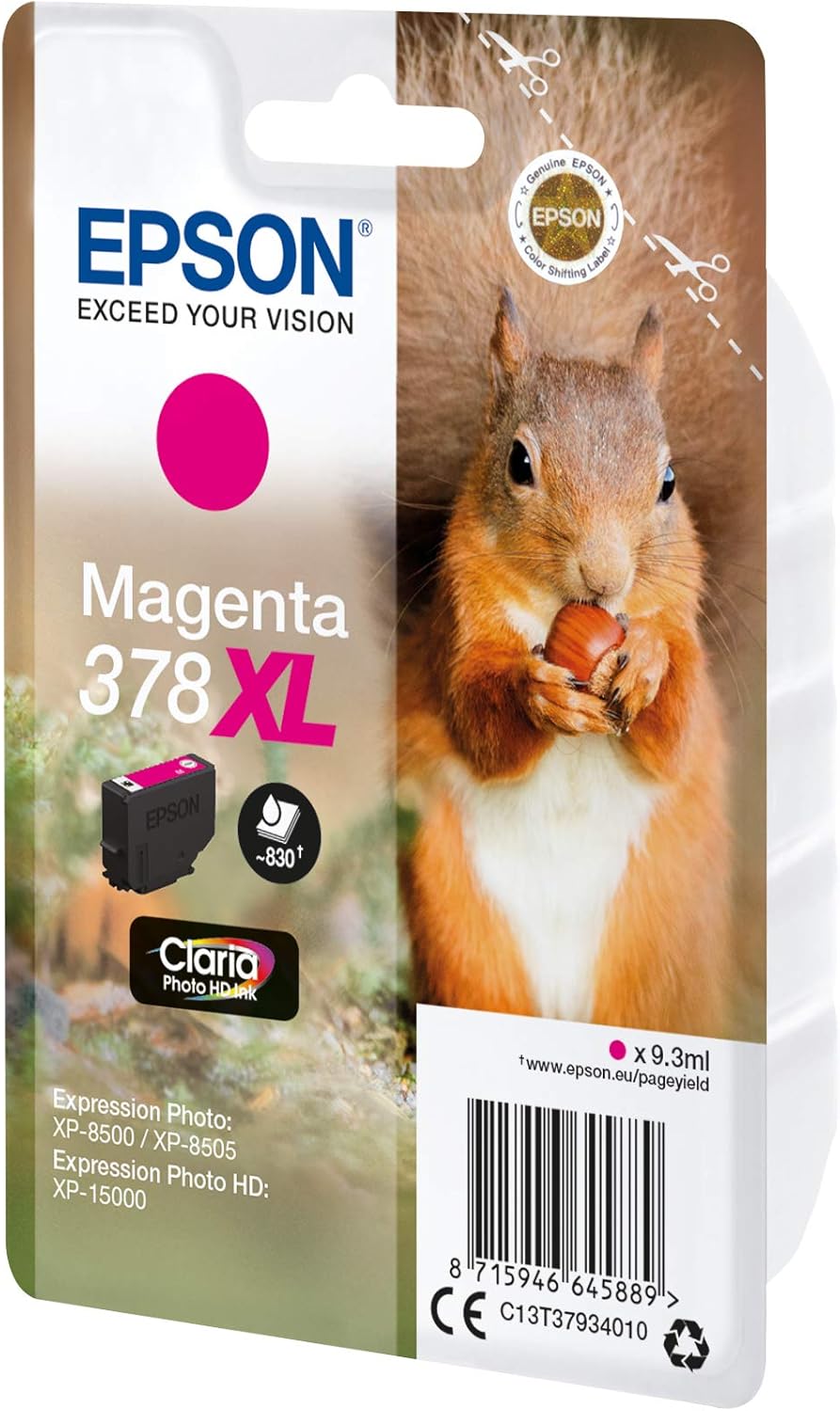 Epson 378XL Magenta Squirrel High Yield Genuine, Claria Photo HD Ink Cartridge