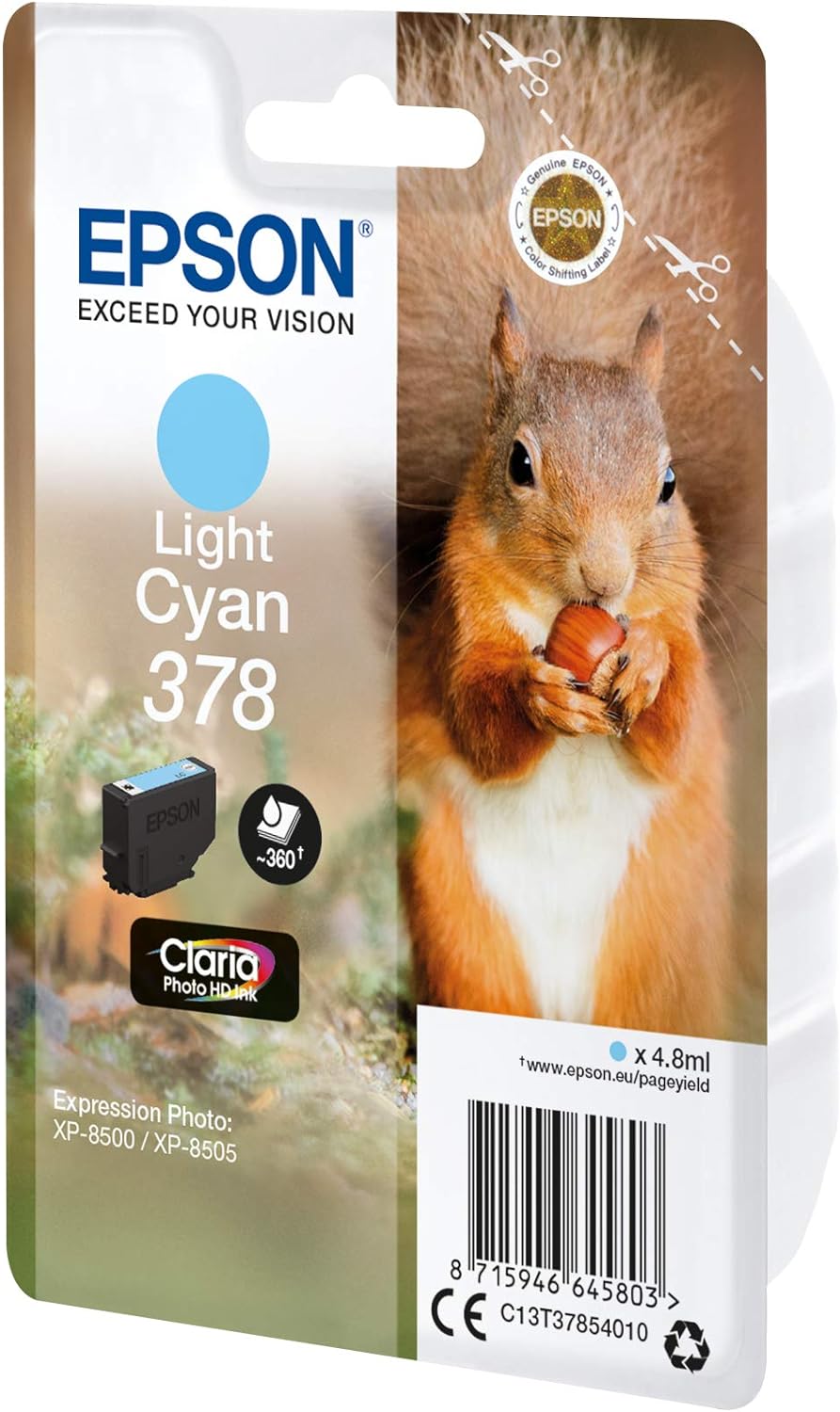 Epson 378 Light Cyan Squirrel Genuine, Claria Photo HD Ink Cartridge