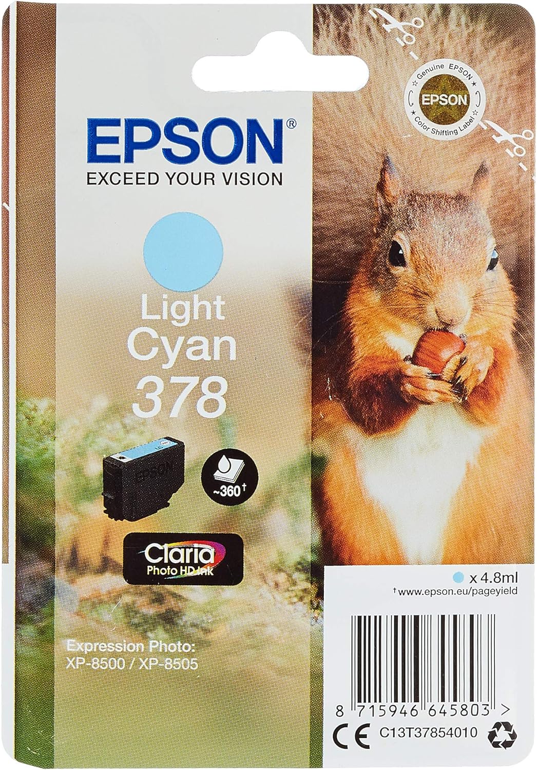 Epson 378 Light Cyan Squirrel Genuine, Claria Photo HD Ink Cartridge