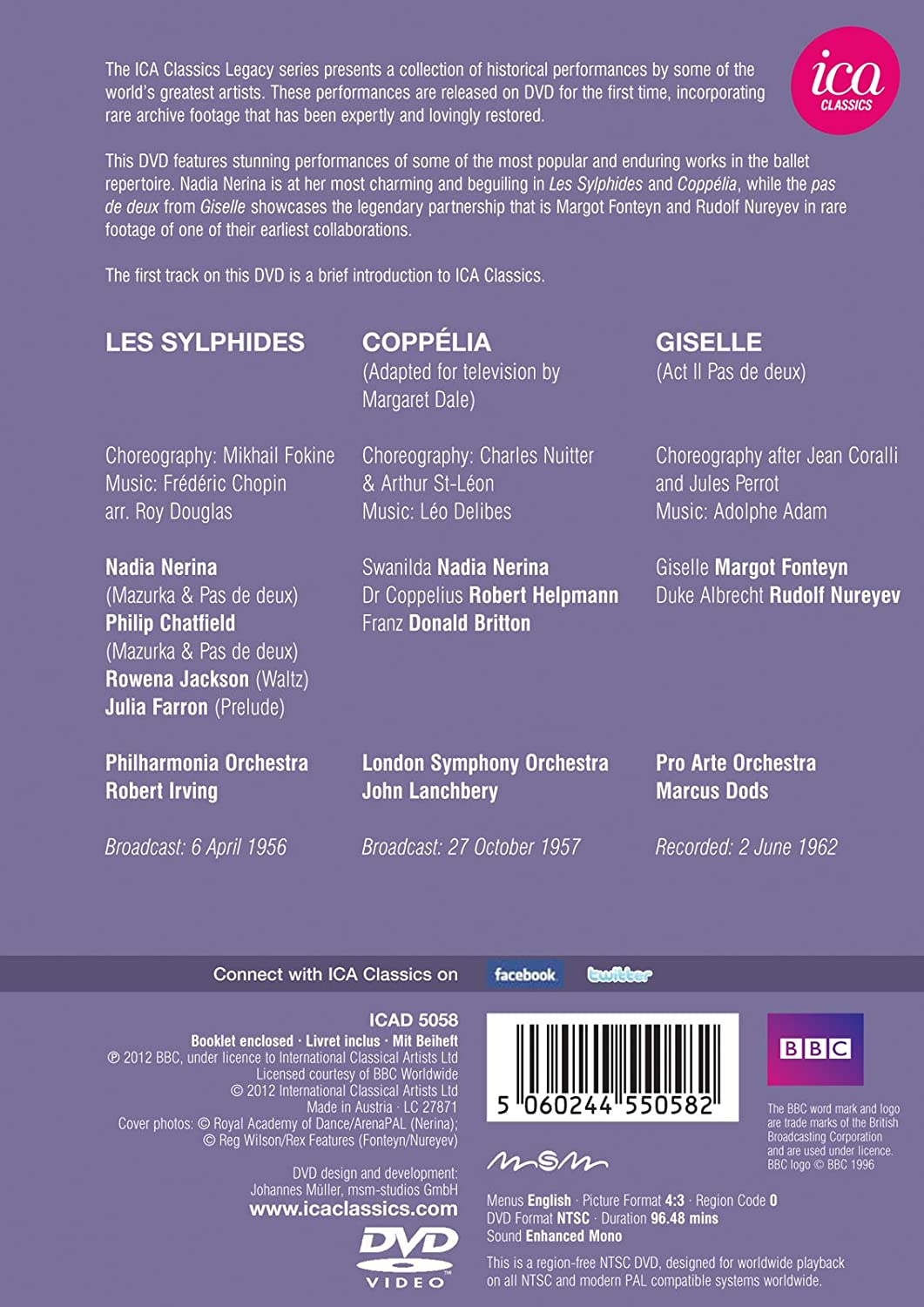 Sylphides/ Coppelia/ Giselle (Nadia Nerina/ Robert Helpmann/ Margot Fonteyn/ Rudolf Nureyev) (ICA Classics: ICAD 5058)