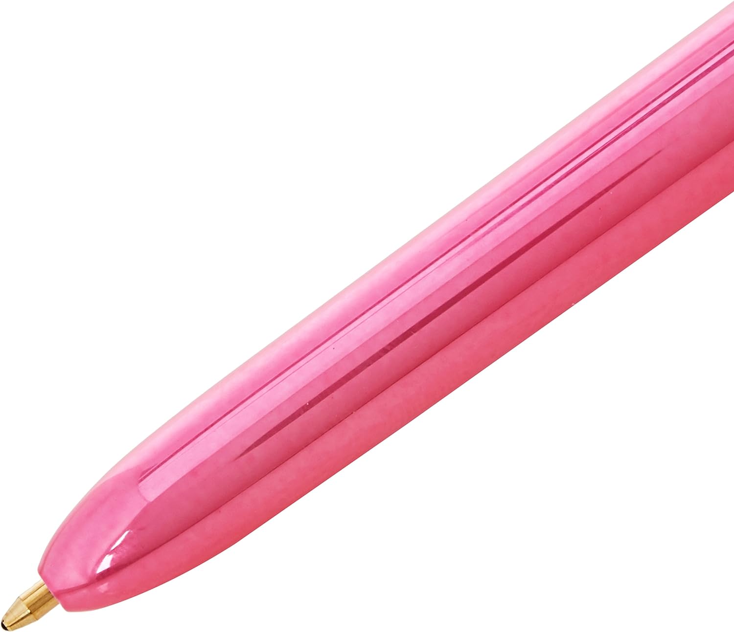 BIC 4 Colours Shine Ballpoint Pens - Box of 12 - Metallic Pink Body with 4 Ink Colours (Blue, Black, Red, Green
