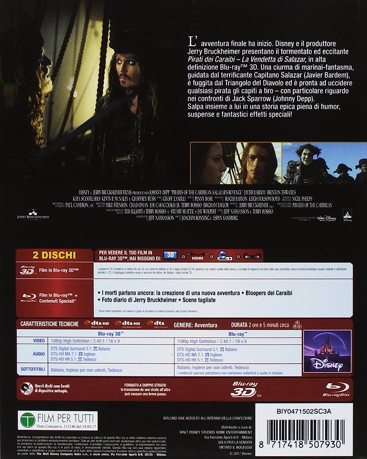 pirati dei caraibi - la vendetta di salazar (3d) (blu-ray 3d+blu-ray) BluRay Italian Import