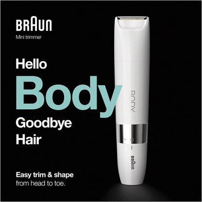 Braun Baardtrimmer Voor Mannen, Mini Trimmer, Elektrische Lichaamshaarverwijderaar, Dames En Heren, Nauwkeurige Ontharing Voor Oksels, Borst, Wet & Dry, Met Kam, BS1000, Wit