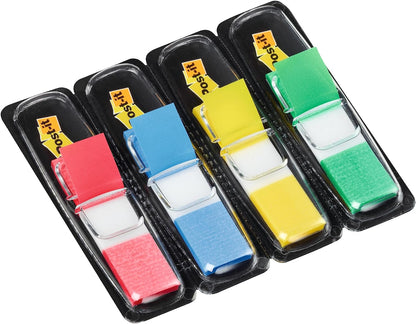 Post-it Index Small Flags, Pack of 4 Dispensers, 35 Flags per Dispenser,11.9 mm x 43.2 mm, Yellow, Red, Green, Blue Colors - To Mark, Highlight or Color Code Important Information