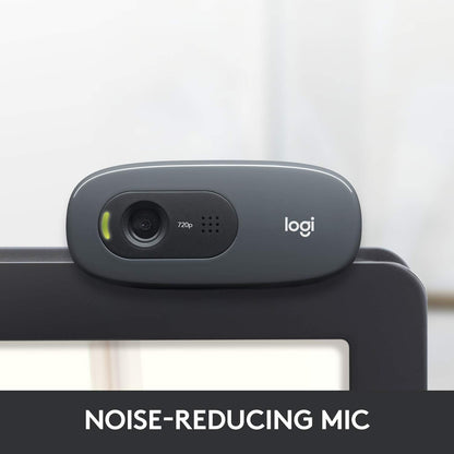 Logitech C270 HD Webcam, HD 720p/30fps, Widescreen HD Video Calling, HD Light Correction, Noise-Reducing Mic, Streaming, For Skype, FaceTime, Hangouts, WebEx, PC/Mac/Laptop/Macbook/Tablet