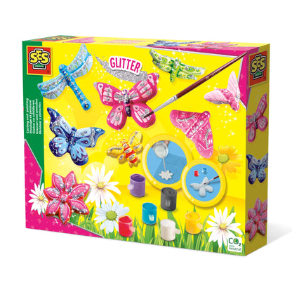 SES Creative 01131 Children's Butterfly Glitter Casting and Painting Set, for 5 years to 9 years , Black