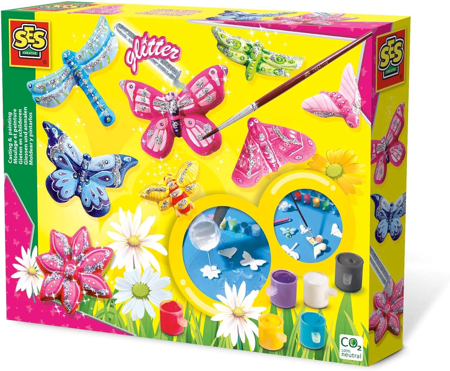 SES Creative 01131 Children's Butterfly Glitter Casting and Painting Set, for 5 years to 9 years , Black