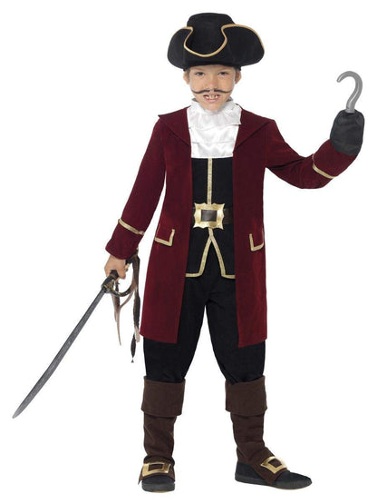 Smiffys Deluxe Pirate Captain Costume, Black Jacket, Mock Waistcoat, Trousers, Neck Scarf & Hat, Pirate Dress Up Costumes