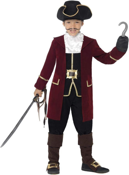 Smiffys Deluxe Pirate Captain Costume, Black Jacket, Mock Waistcoat, Trousers, Neck Scarf & Hat, Pirate Dress Up Costumes