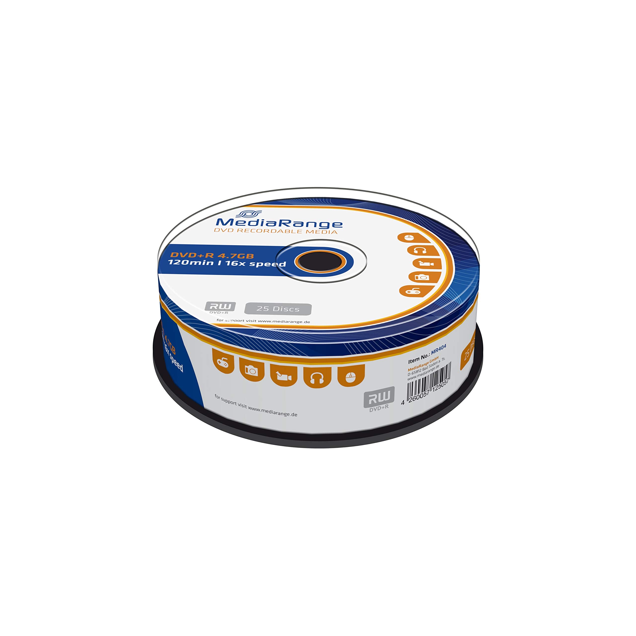MediaRange MR404 DVD+R 4.7GB 16x (25) Cake Box once writable