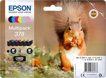 Epson 378 Squirrel Genuine Multipack, 6-colours Ink Cartridges, Claria Photo HD Ink