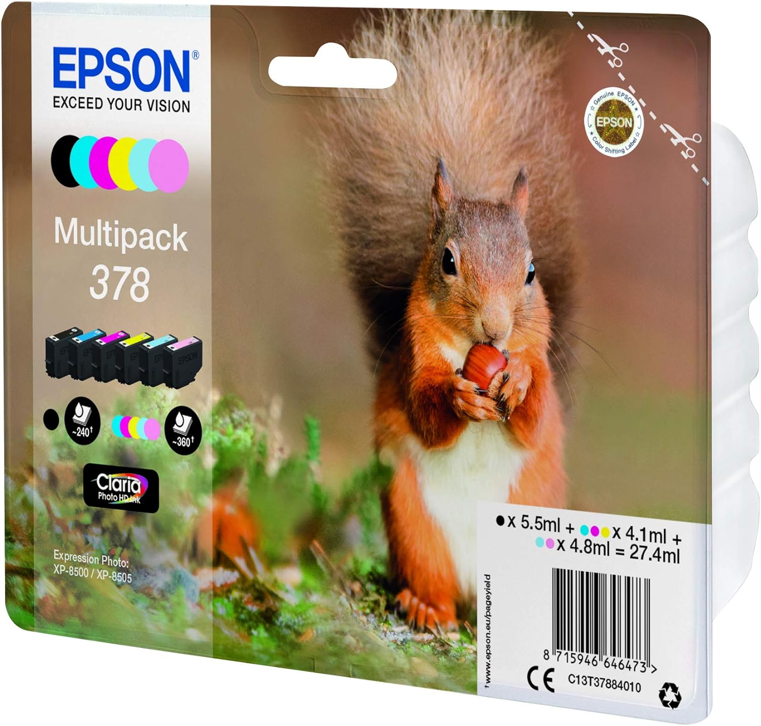 Epson 378 Squirrel Genuine Multipack, 6-colours Ink Cartridges, Claria Photo HD Ink