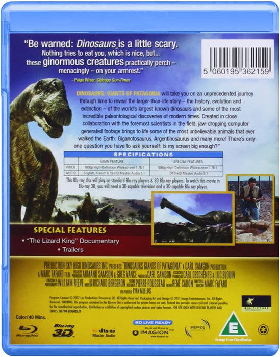 IMAX-Dinosaurs; Giants of Patagonia 3D (Blu-ray + Blu-ray 3D)