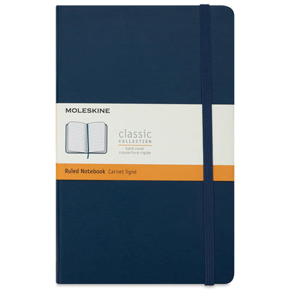Moleskine Classic Ruled Paper Notebook, Hard Cover and Elastic Closure Journal, Color Sapphire Blue, Size Large 13 x 21 cm, 240 Pages