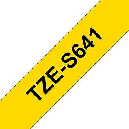 Brother TZe-S641 - Extra strength adhesive - black on yellow - Roll (1.8 cm x 8 m) 1 cassette(s) laminated tape - for Brother PT-D600, P-Touch PT-1880, D450, D800, E550, E800, P900, P950, P-Touch EDGE PT-P750