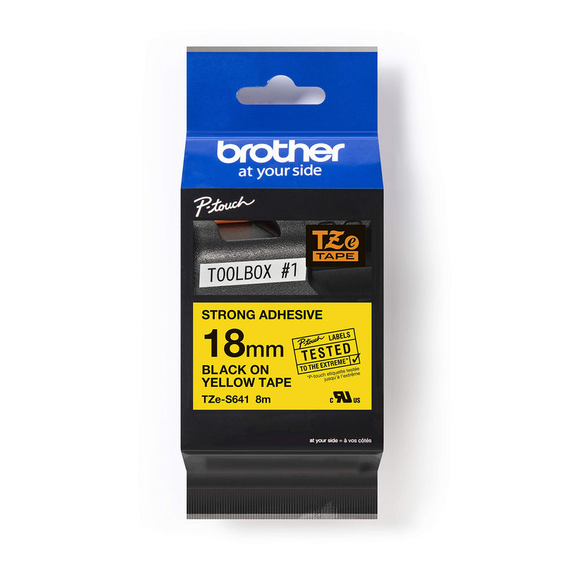 Brother TZe-S641 - Extra strength adhesive - black on yellow - Roll (1.8 cm x 8 m) 1 cassette(s) laminated tape - for Brother PT-D600, P-Touch PT-1880, D450, D800, E550, E800, P900, P950, P-Touch EDGE PT-P750