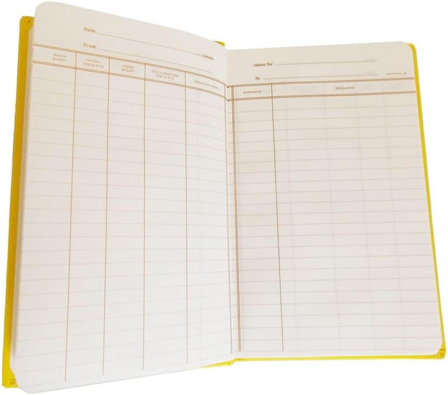 Exacompta - Ref 2426Z - Chartwell Casebound Level Survey Book - 192 x 120mm in Size, Excellent Strength When Wet, Ideal for Use Outside, Pre-Printed Pages, Yellow