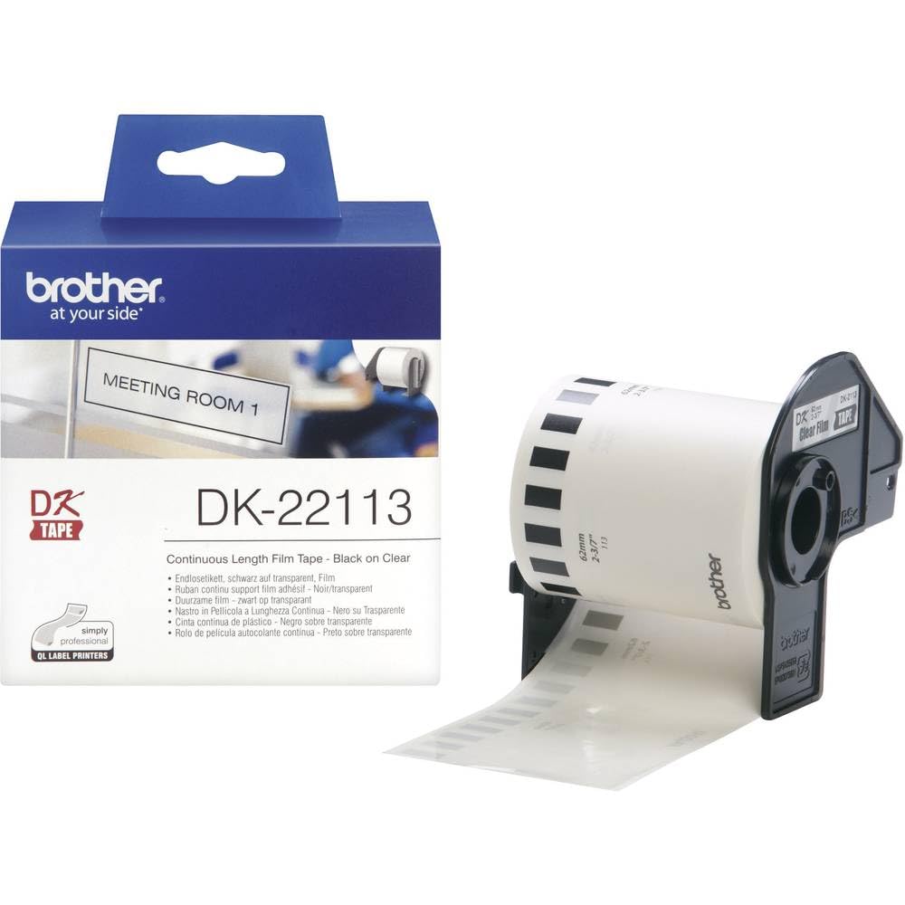 Brother DK22113 Etichette a Lunghezza Continua, Pellicola, 62 mm x 15.24 m, Trasparente