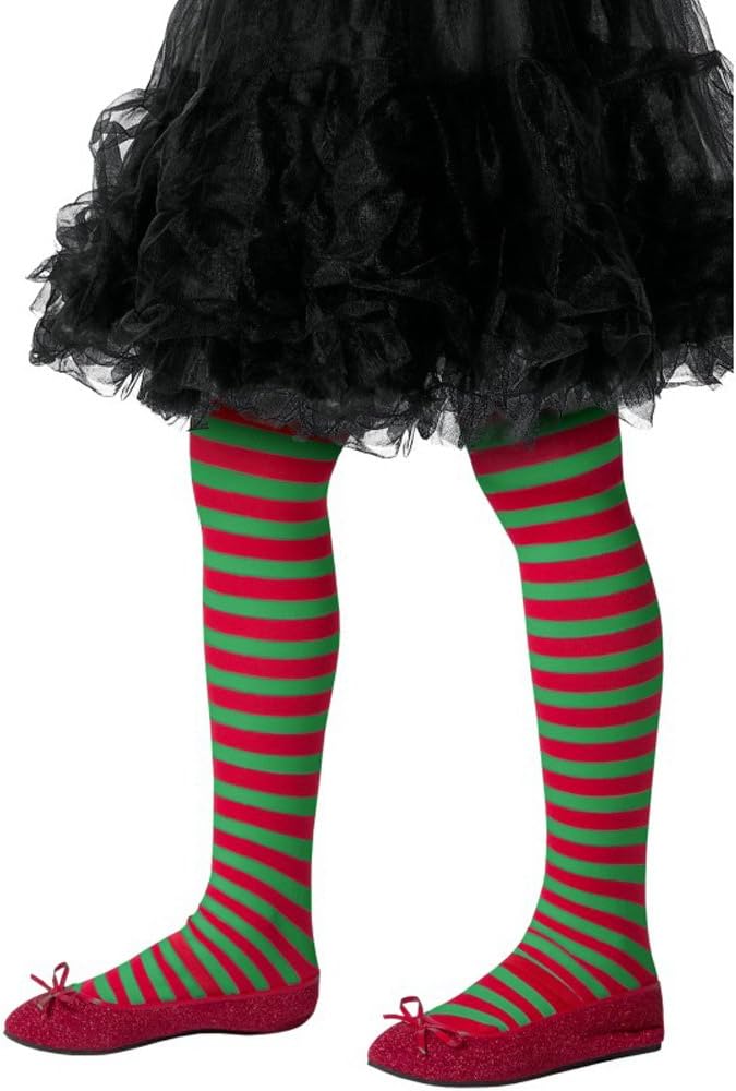 Smiffy's Collant A Righe, Bambini, Rosso & Verde (US)