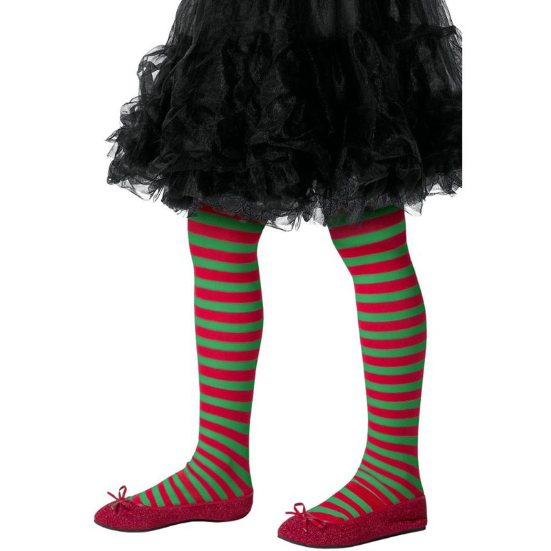 Smiffy's Collant A Righe, Bambini, Rosso & Verde (US)